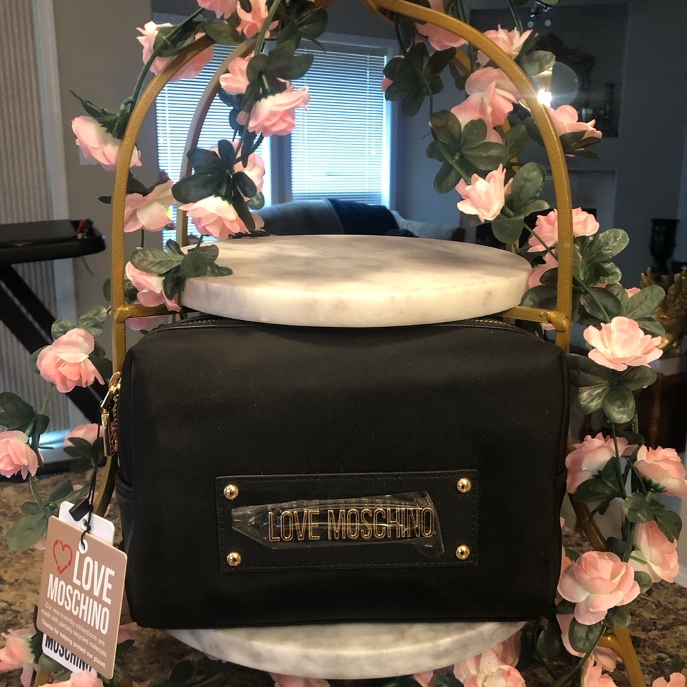 Love Moschino Black Cosmetic Bag with Gold Detailing